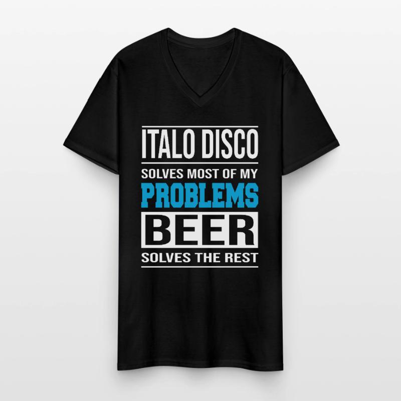 Italo Disco solves problems, beer solves the rest Men's V-Neck T-Shirt