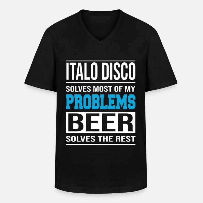 Italo Disco solves problems, beer solves the rest - Men's V-Neck T-Shirt - black