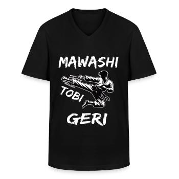 Mawashi Tobi Geri, der Karate Kick im Sprung - Männer-T-Shirt mit V-Ausschnitt - Schwarz - Vorne - AI Model Male 178 dark (178cm)