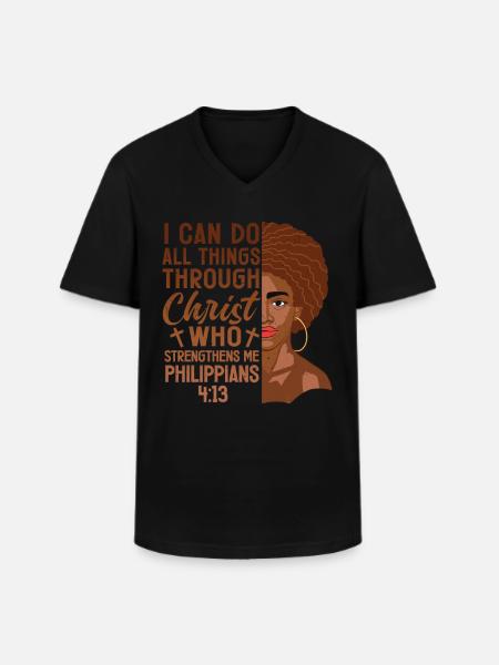 Je peux tout faire par Christ Afro-Américain - T-shirt col V Homme - noir