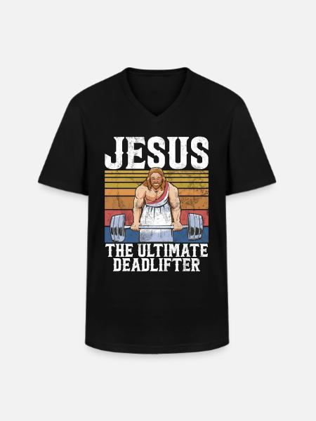 Jésus L’Ultime Deadlifter Christian Gym - T-shirt col V Homme - noir