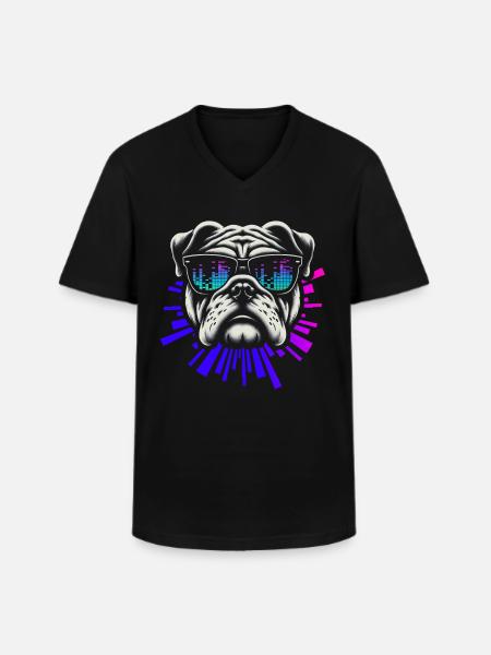 Bulldog With Sunglasses House Music Rave DJ - Men's V-Neck T-Shirt - black