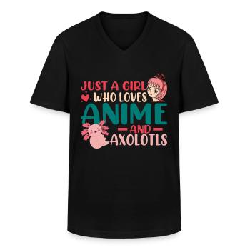 Anime Axolotls Cute Kawaii Teen Girls Kids - Men's V-Neck T-Shirt - black - Front - AI Model Male 178 dark (178cm)