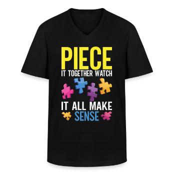 Puzzle Pièce Puzzle Amateur de Puzzle - T-shirt col V Homme - noir - Devant - AI Model Male 178 dark (178cm)