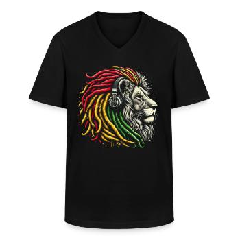 Lion jamaïcain Reggae Root Lion Judah Rasta - T-shirt col V Homme - noir - Devant - AI Model Male 178 dark (178cm)