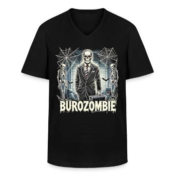 Office Zombie Halloween T-Shirt – Skeleton in a Suit - Men's V-Neck T-Shirt - black - Front - AI Model Male 178 dark (178cm)