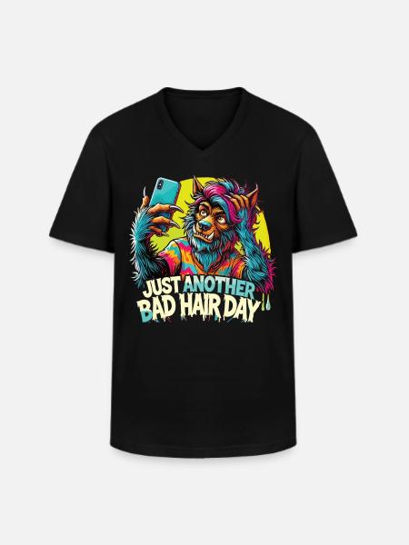 Werewolf Selfie T-Shirt - Bad Hair Day - Men's V-Neck T-Shirt - black