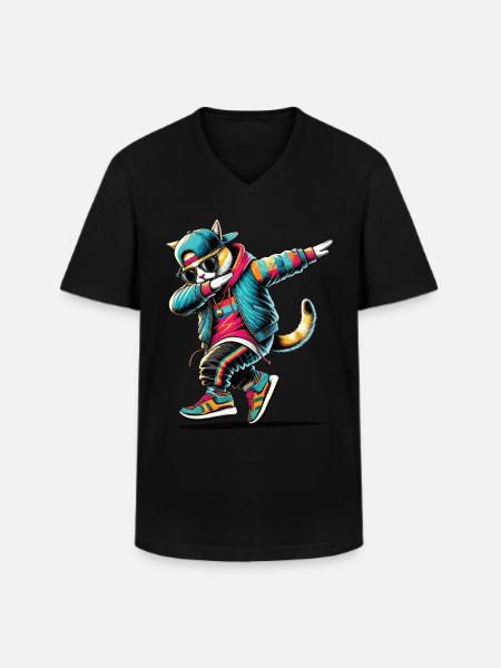 Dabbing Cat - T-shirt col V Homme - noir