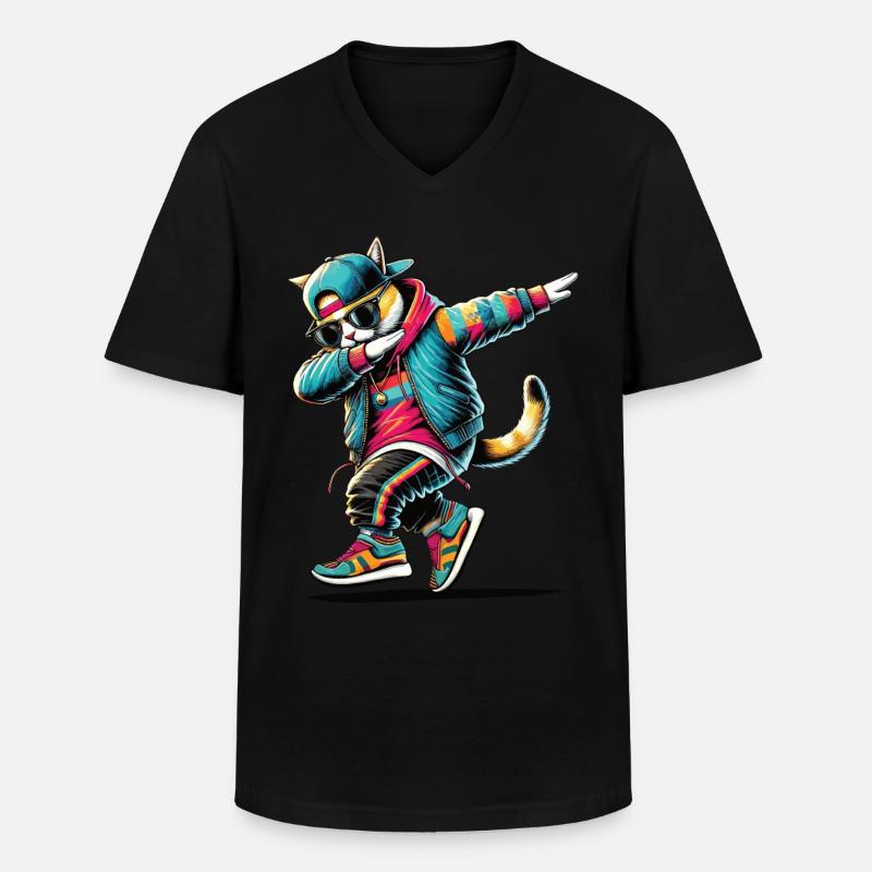 Dabbing Katze - Männer-T-Shirt mit V-Ausschnitt - Schwarz