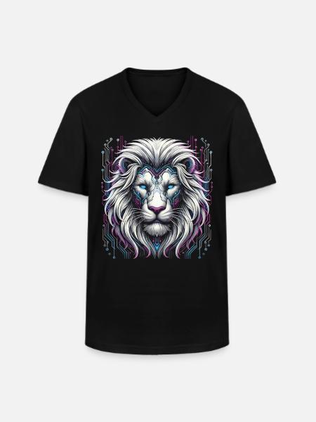 Cyber Lion: Neon Pride - Men's V-Neck T-Shirt - black