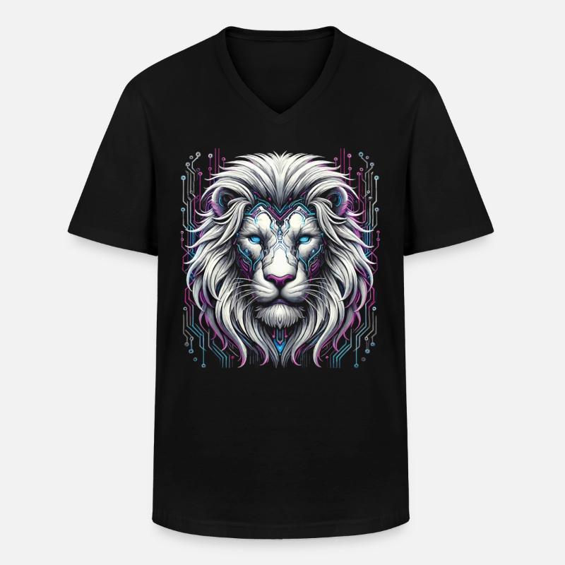 Cyberlöwe: Neonpride - Männer-T-Shirt mit V-Ausschnitt - Schwarz