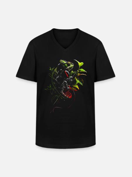 Kamæleon Dyr Dyreelsker Hovedtelefoner Krybdyr - Klassisk herre T-shirt med V-udskæring - sort