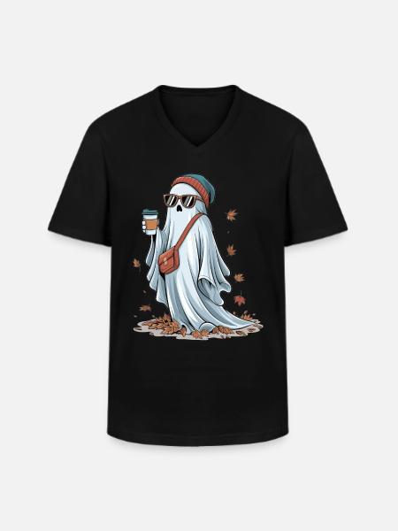 Café et fantômes - T-shirt col V Homme - noir