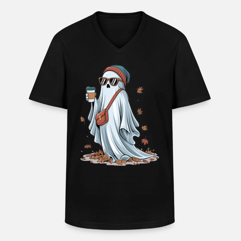 Coffee and ghosts - Men's V-Neck T-Shirt - black