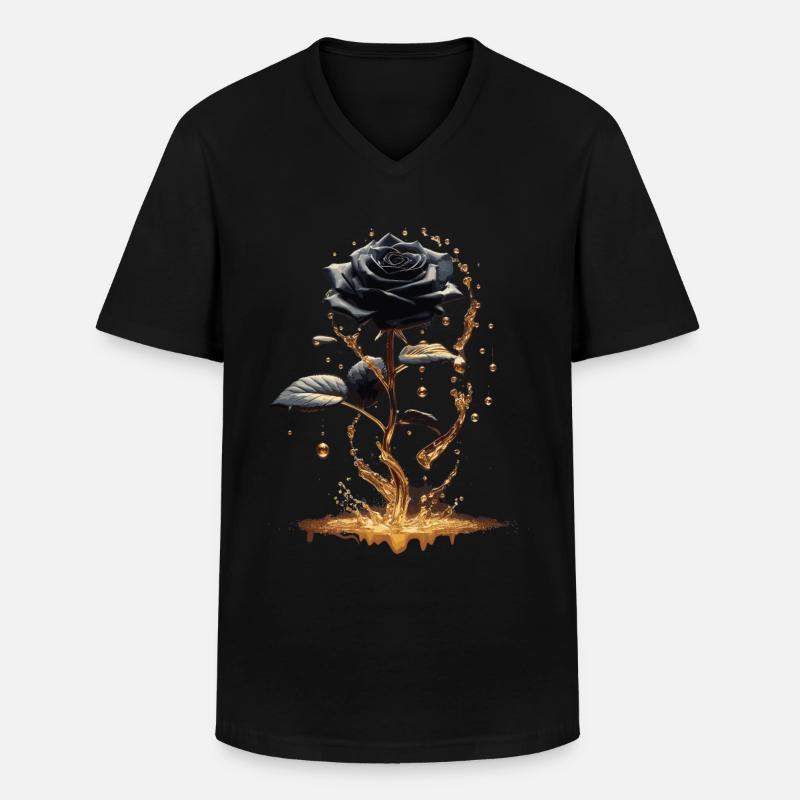 Schwarze Rose im Goldglanz - Männer-T-Shirt mit V-Ausschnitt - Schwarz