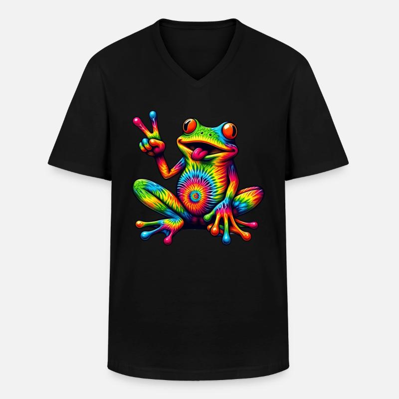 Frosch Friedenszeichen Niedliche Hippie - Männer-T-Shirt mit V-Ausschnitt - Schwarz