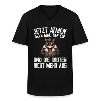 Lustige Katze Sarkasmus Idioten Spruch Atmen Humor - Männer-T-Shirt mit V-Ausschnitt - Schwarz - Vorne - AI Model Male 178 dark (178cm)