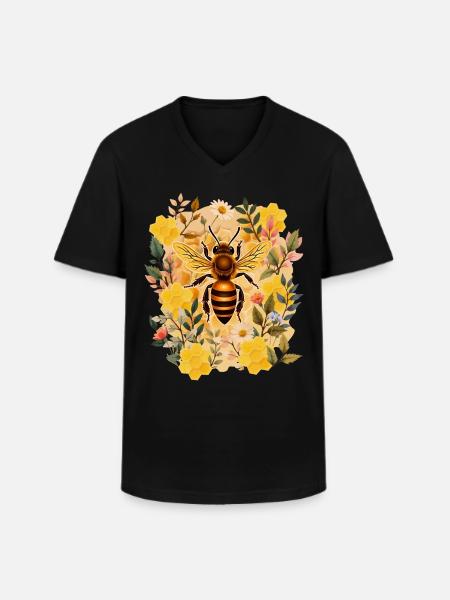 Biavler, biavler, bier, blomster og voks - Klassisk herre T-shirt med V-udskæring - sort