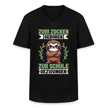 Zum Zocken geboren zur Schule gezwungen Faultier - Männer-T-Shirt mit V-Ausschnitt - Schwarz - Vorne - AI Model Male 178 dark (178cm)