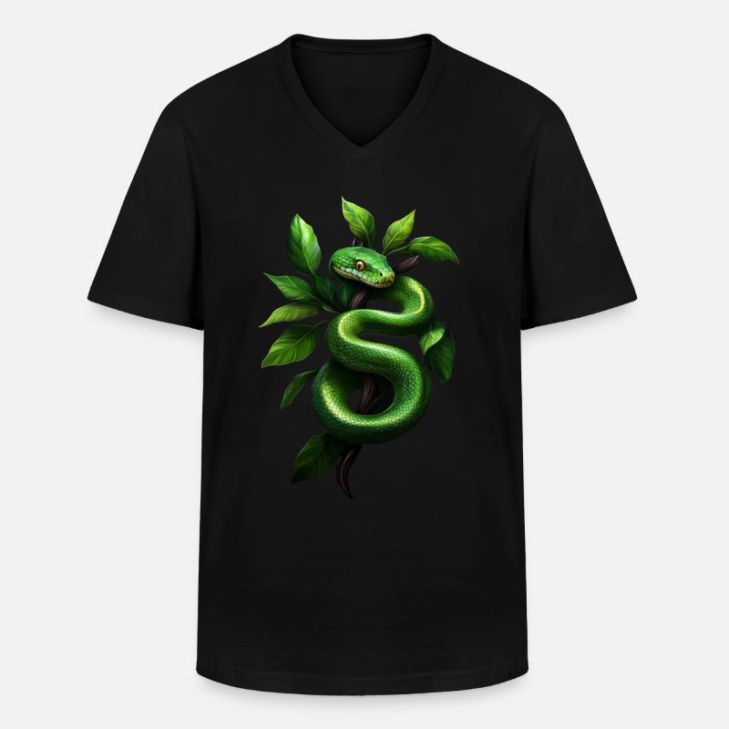 Grüner Baumpython Schlangen Liebhaber Terrarium - Männer-T-Shirt mit V-Ausschnitt - Schwarz