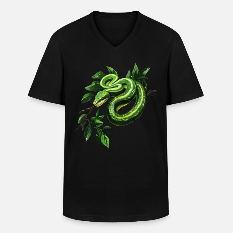 Grüner Baumpython Schlangen Liebhaber Terrarium - Männer-T-Shirt mit V-Ausschnitt - Schwarz