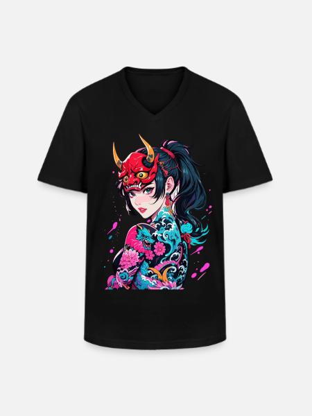 Japanische Dämonin - Männer-T-Shirt mit V-Ausschnitt - Schwarz