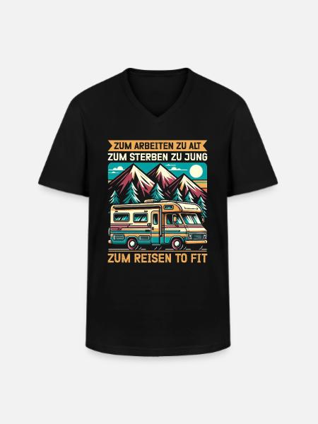 Camper Caravan Campfire Camping holiday - Men's V-Neck T-Shirt - black