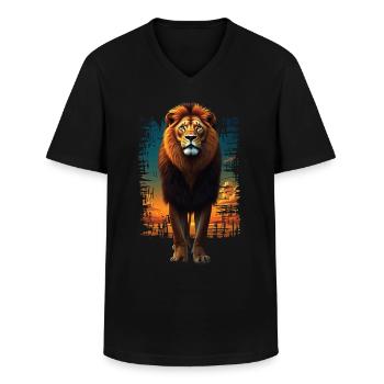 Lion Lover Wildlife Safari Art Lion Colorful - Men's V-Neck T-Shirt - black - Front - AI Model Male 178 dark (178cm)