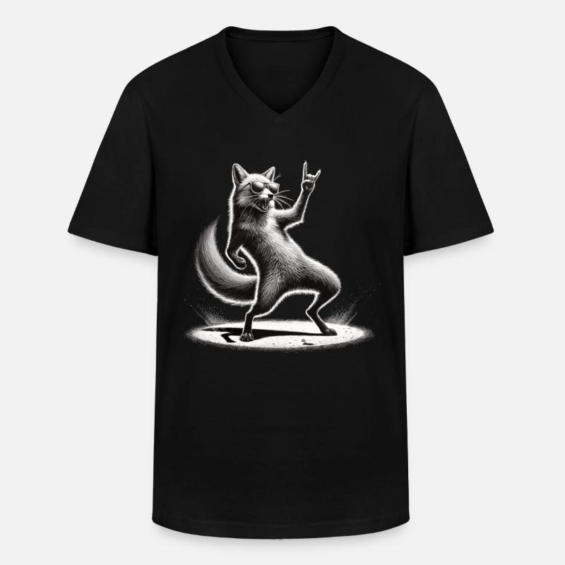 Rockiger Fuchs – Wild & Cool - Männer-T-Shirt mit V-Ausschnitt - Schwarz
