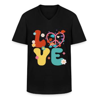 Fredstegn Kærlighed 70'erne Groovy Hippie - Klassisk herre T-shirt med V-udskæring - sort - Foran - AI Model Male 178 dark (178cm)
