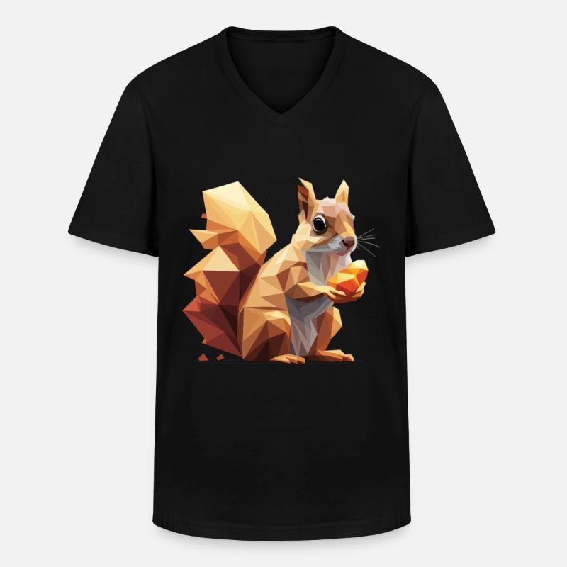 Low-Poly Eichhörnchen - Männer-T-Shirt mit V-Ausschnitt - Schwarz