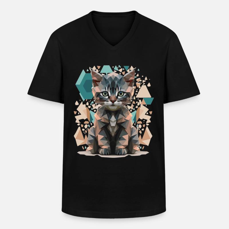 Low-Poly Katzen Kunst - Männer-T-Shirt mit V-Ausschnitt - Schwarz
