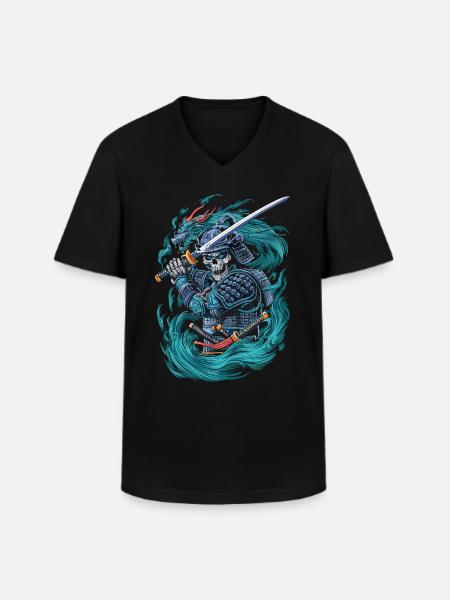 Samurai-Skelett mit Drachengeist - Männer-T-Shirt mit V-Ausschnitt - Schwarz
