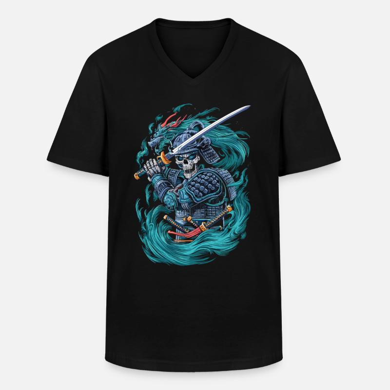 Samurai-Skelett mit Drachengeist - Männer-T-Shirt mit V-Ausschnitt - Schwarz