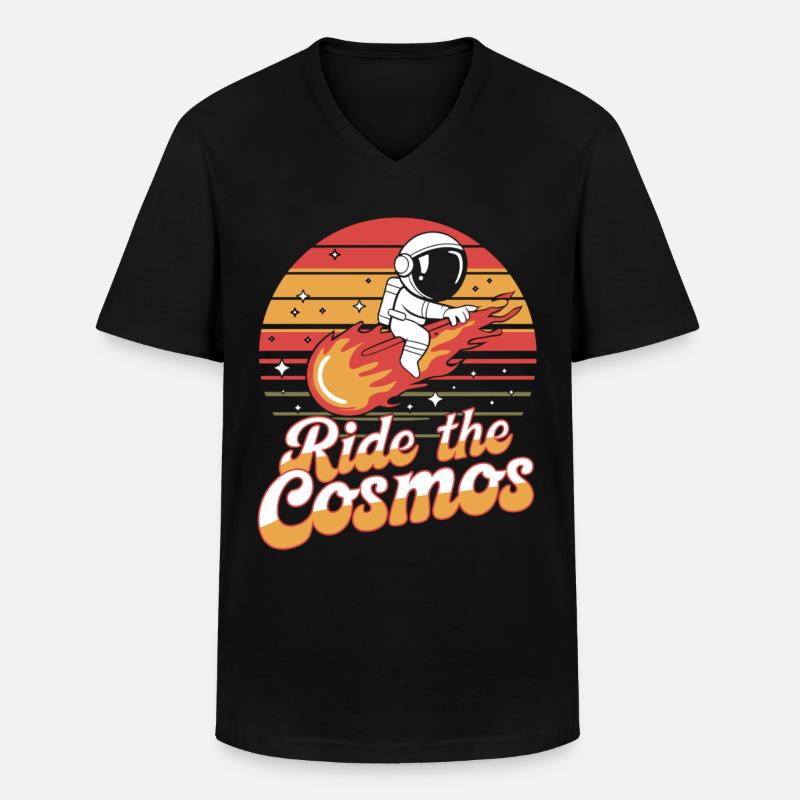 Astronaut reitet durch den Kosmos - Männer-T-Shirt mit V-Ausschnitt - Schwarz