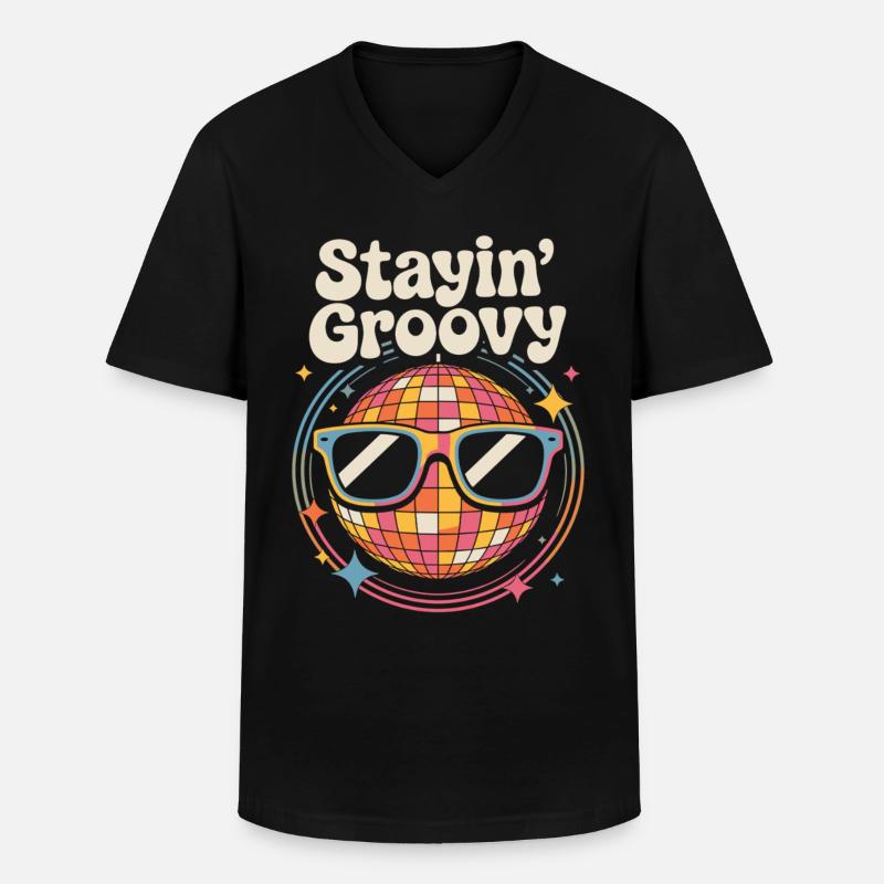Bunte Diskokugel mit Sonnenbrille - Männer-T-Shirt mit V-Ausschnitt - Schwarz