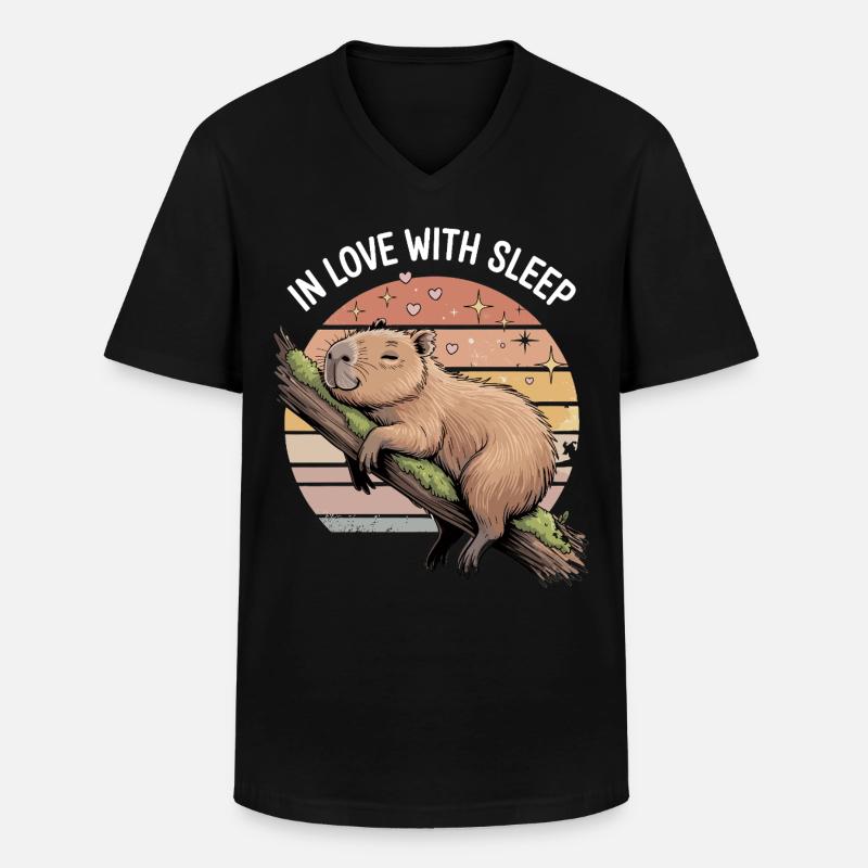 Süßes Capybara Schlaf Design - Männer-T-Shirt mit V-Ausschnitt - Schwarz