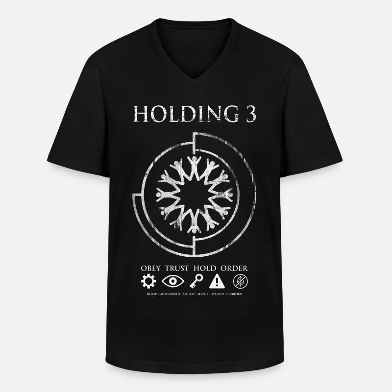 Holding 3 – Dystopisches Sci-Fi-Emblem-Design - Männer-T-Shirt mit V-Ausschnitt - Schwarz
