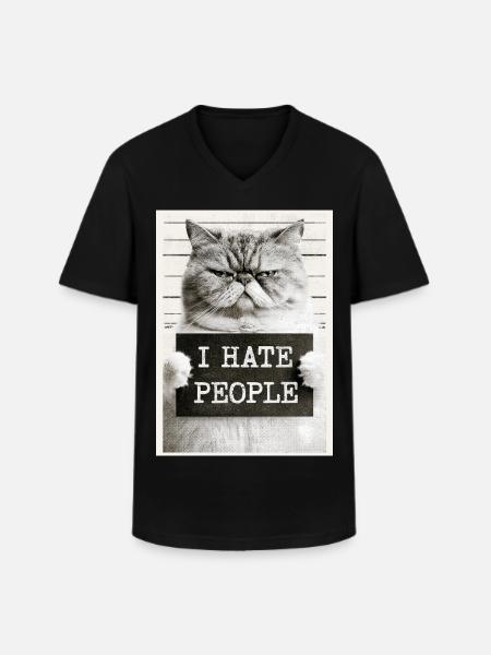 GrimmigerKater I HATE PEOPLE - Men's V-Neck T-Shirt - black