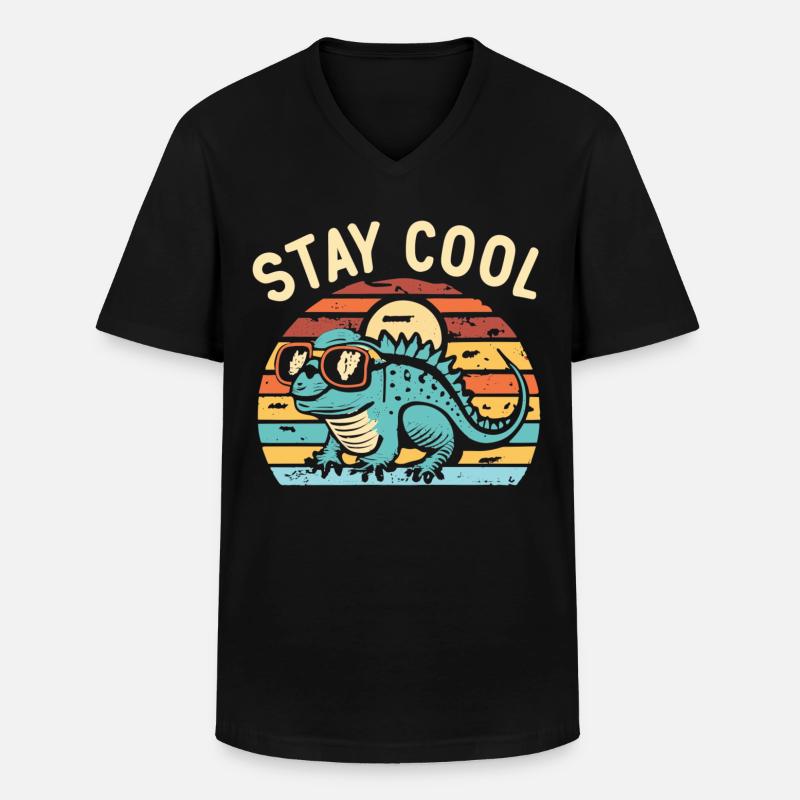 Retro Eidechse mit Sonnenbrille - Männer-T-Shirt mit V-Ausschnitt - Schwarz