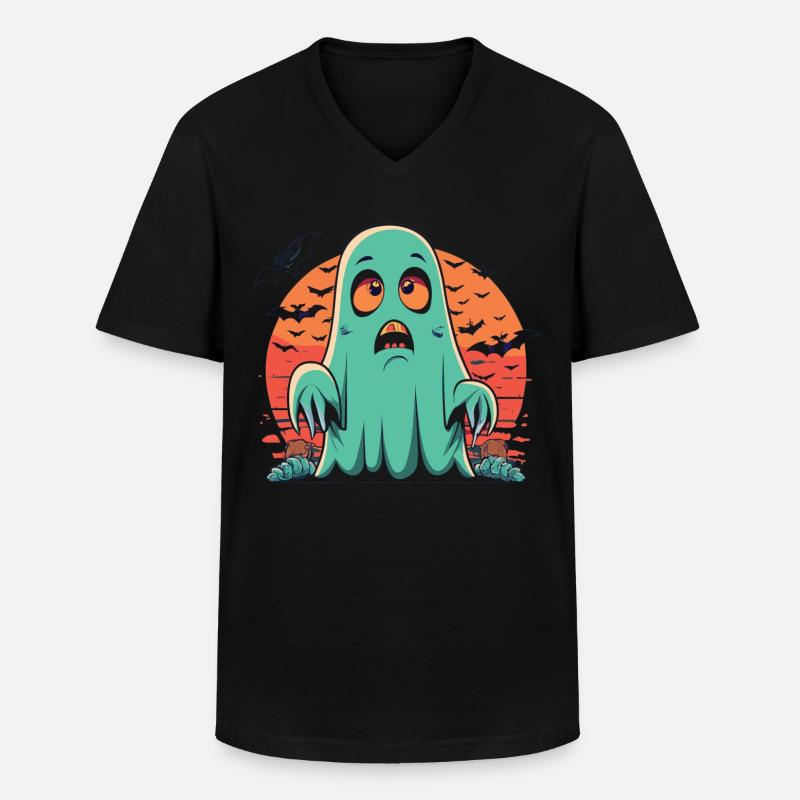 gruseliger Geist im Retro Stil - Männer-T-Shirt mit V-Ausschnitt - Schwarz