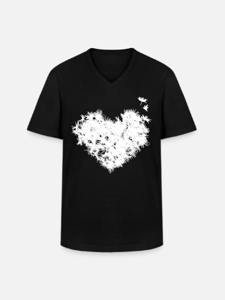 Pusteblumen Herz - Männer-T-Shirt mit V-Ausschnitt - Schwarz