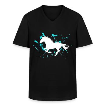 Chevaux Équitation Motif cheval au galop - T-shirt col V Homme - noir - Devant - AI Model Male 178 dark (178cm)
