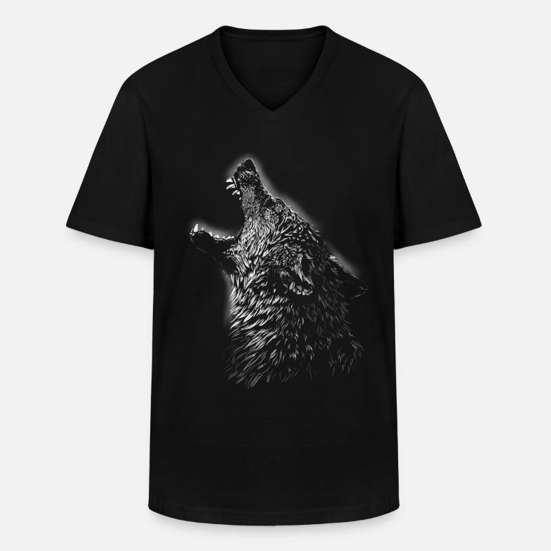 Wolf - Männer-T-Shirt mit V-Ausschnitt - Schwarz