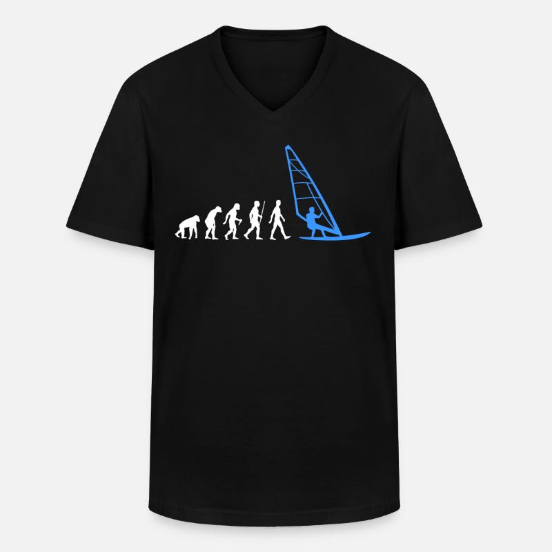 Windsurf Evolution Windsurfer Windsurfing - T-shirt col V Homme - noir