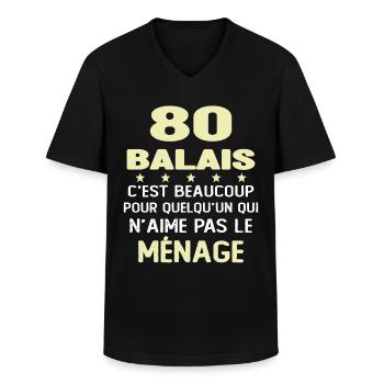 80 balais Drôle Cadeau Anniversaire 80 ans - T-shirt col V Homme - noir - Devant - AI Model Male 178 dark (178cm)