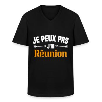 je peux pas j'ai Réunion Cadeau Humour - T-shirt col V Homme - noir - Devant - AI Model Male 178 dark (178cm)