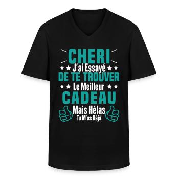 Chéri Saint Valentin Amour Couple Humour - T-shirt col V Homme - noir - Devant - AI Model Male 178 dark (178cm)