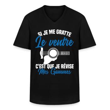 Si je me gratte le ventre humour guitariste - T-shirt col V Homme - noir - Devant - AI Model Male 178 dark (178cm)