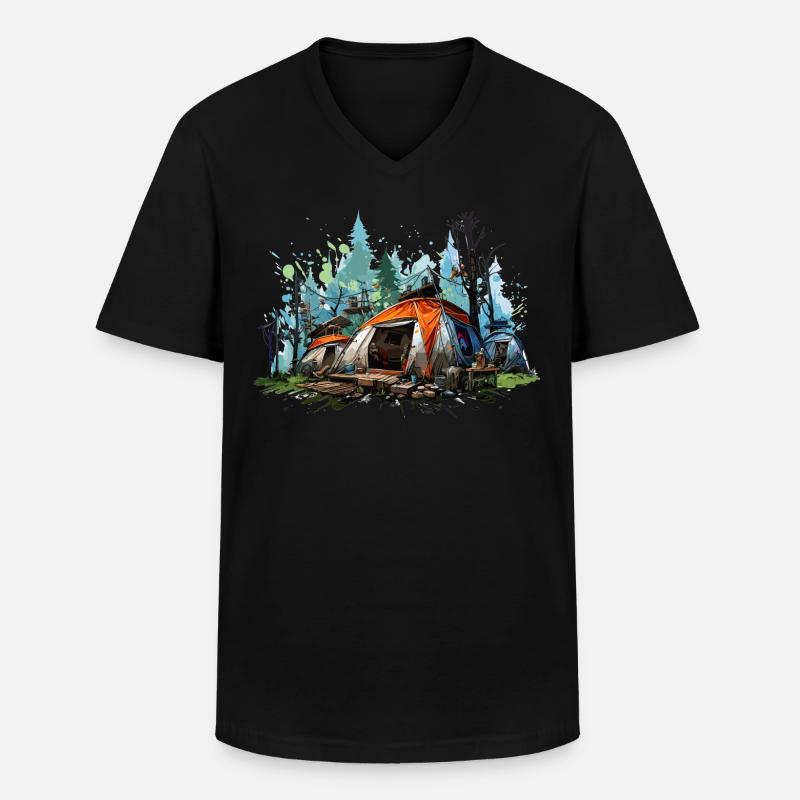 Camping-Atmosphäre. Ein Retro-Abenteuer. - Männer-T-Shirt mit V-Ausschnitt - Schwarz